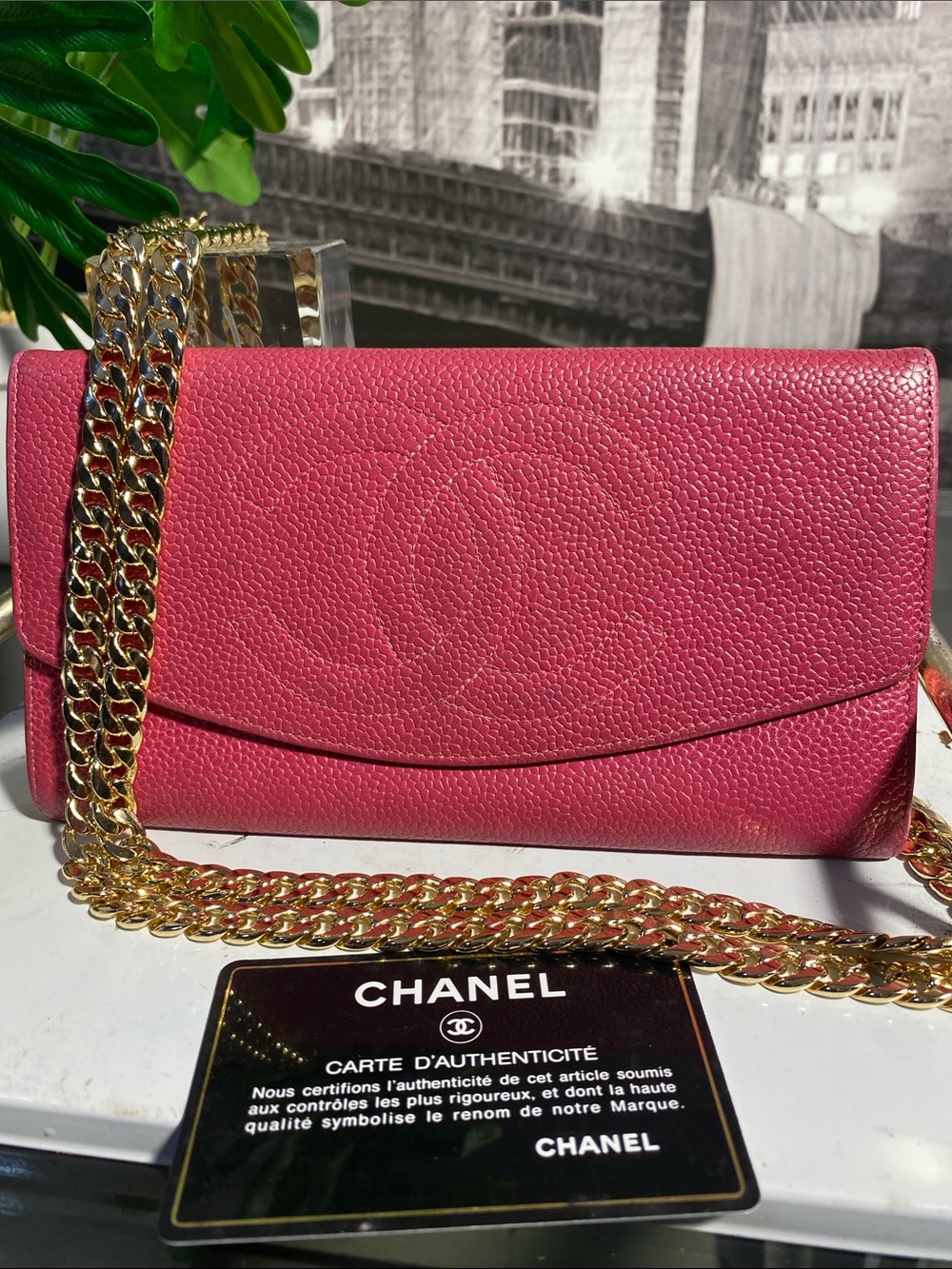 Authentic CHANEL COCO Mark Pink Caviar Skin Flap Purse